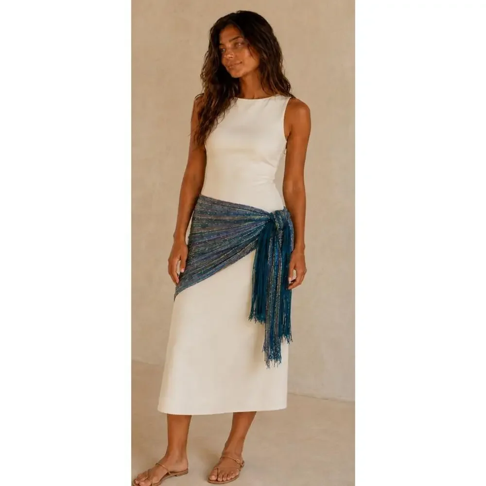 Extra long doublesided versatile scarf shawl handmade metallic threads statement